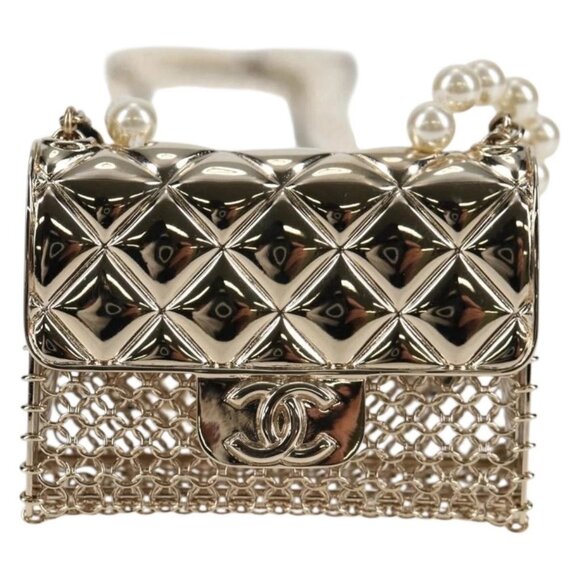 CHANEL Matelasse 2021S Pearl Necklace Metal Gold tone CC Auth 131853SM - Picture 2 of 16